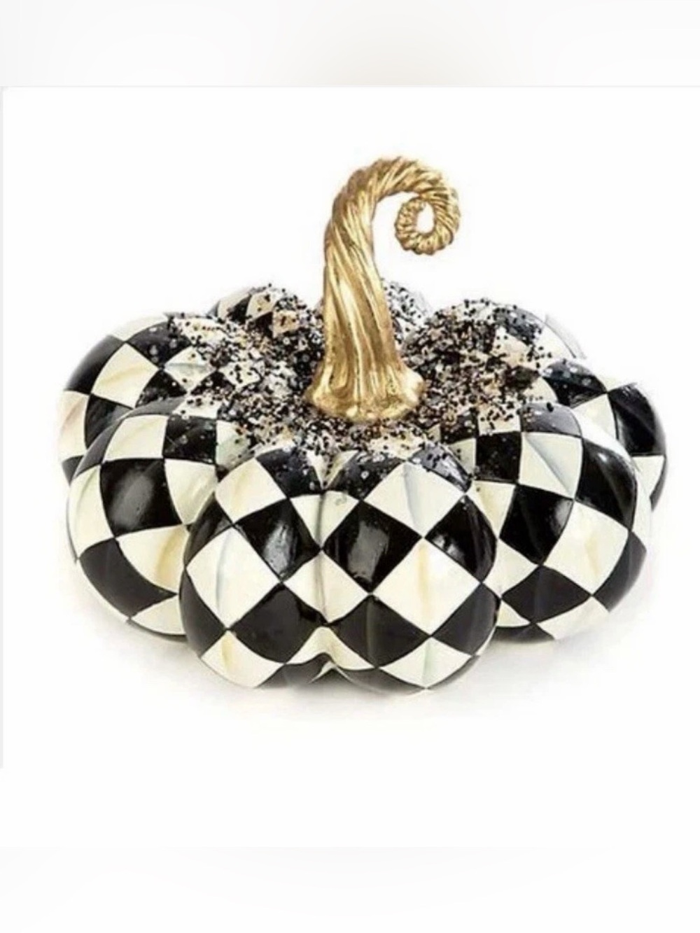 MacKenzie-Childs Black and White Harlequin Squashed Beaded Pumpkin READ